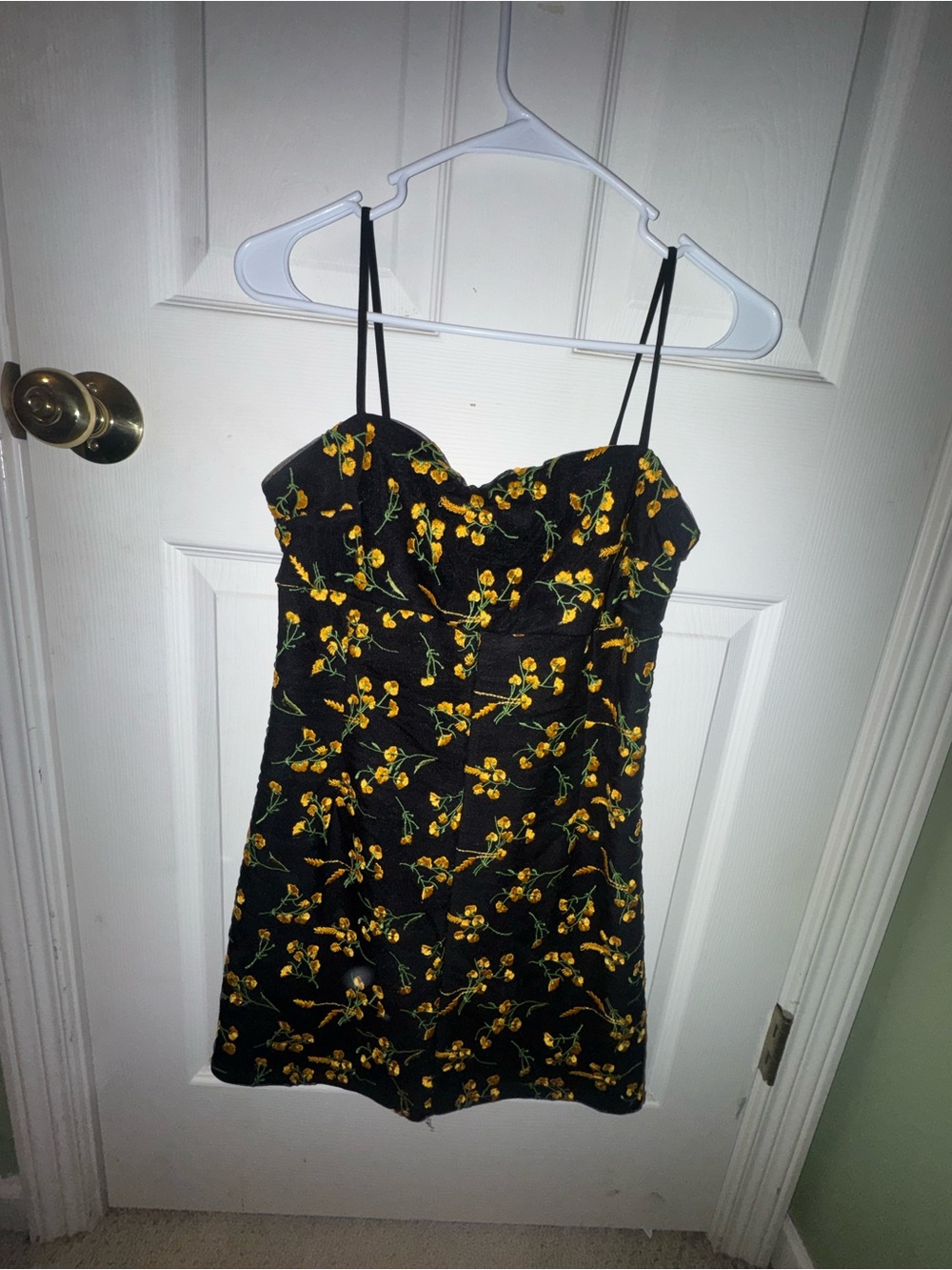 Urban Outfitters Embroidered Yellow Floral Mesh Mini Dress